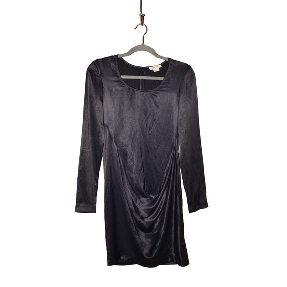 HELMUT LANG $530 Long Sleeve Draped Front Satin Mini Dress Navy Size 2 - Picture 1 of 4